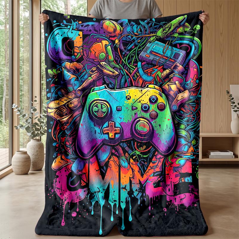 Neon Gaming Controllers Theme blanket Lightweight Warm Flannel Blanket Decorative Throw Blanket for Home Decoration