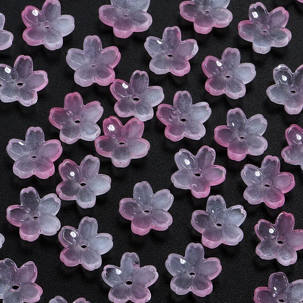50pcs/lot 10.5mm Colored Gradient Lampwork Beads Caps Cherry Blossom Loose Glass Beads For DIY Making Necklace Earrings Supplies