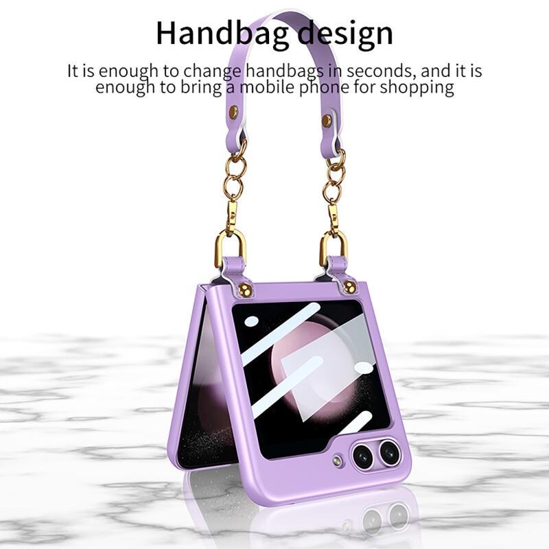 Для Smasung Z Flip 5 Ультратонкая изысканная сумка-складной чехол для телефона с браслетом ПК «Все включено» Жесткий жесткий защитный чехол против падения