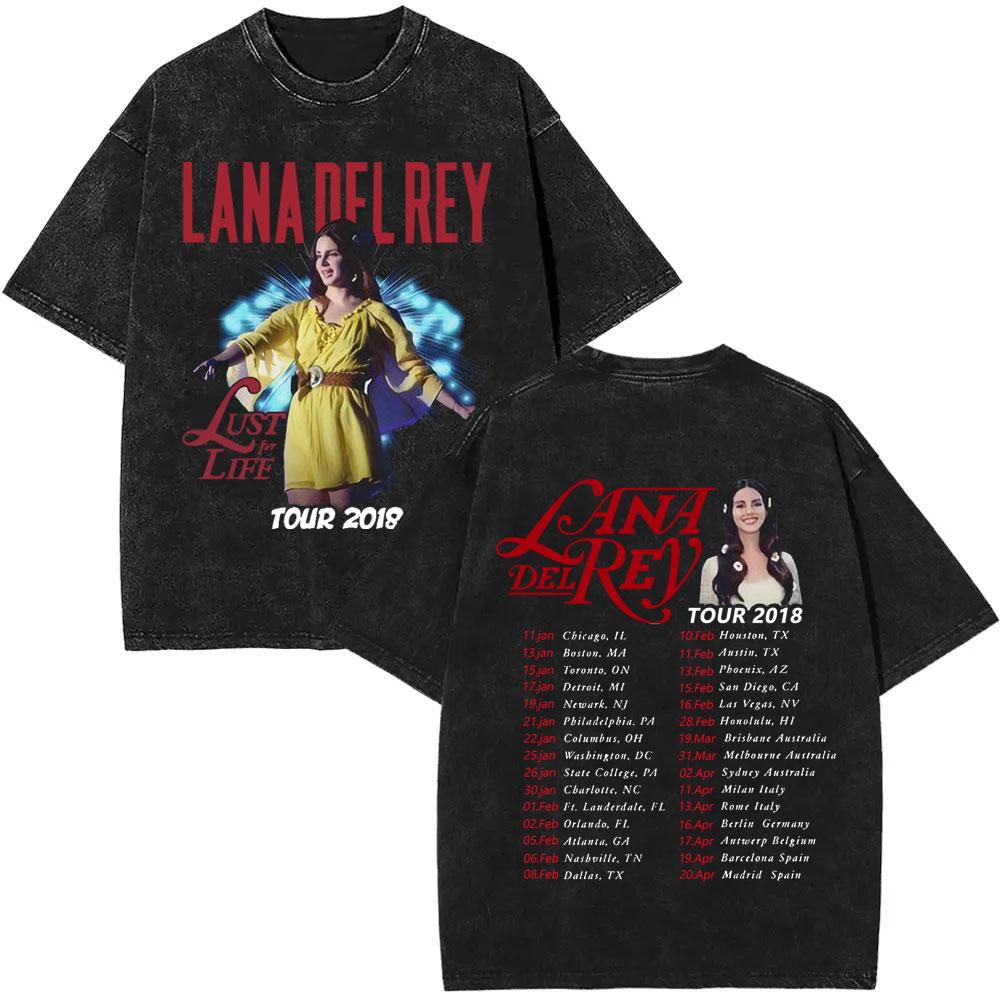 Washed Vintage WashedLana Del Rey Tour Tshirt Men Women Hip Hop Fashion Pop Music Tshirts Unisex Casual Cotton T Shirts