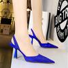 2025 New Black Pointed French Temperament Thin Heel Women's Shoes Blue High Heel Niche Design Empty Single Shoes