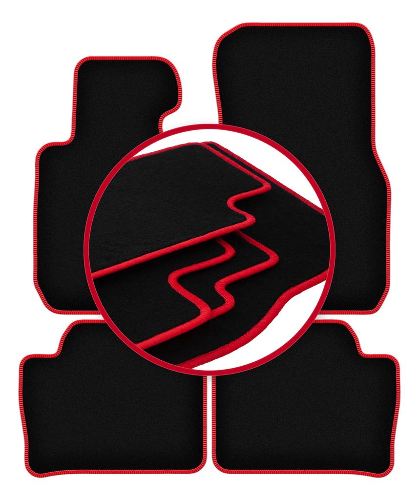 Велюровые коврики с красной окантовкой для: BMW 3 F30 седан xDrive (2012-2019 гг.)