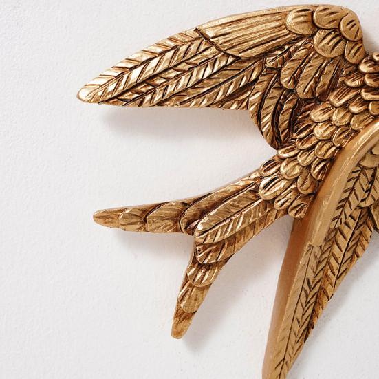 1/2Pcs Carving Swallow Wall Sculpture Decoration Golden Flying Bird Wall Art Home Bedroom Living Room Bathroom Wall Decorative Sign