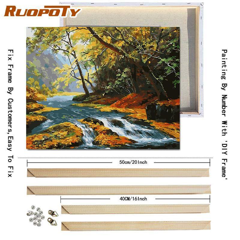 RUOPOTY Цифровая живопись Осенний пейзаж Wall Art Уникальный подарок DIY Рамка Украшение дома Ручная роспись Раскраска Гостиная