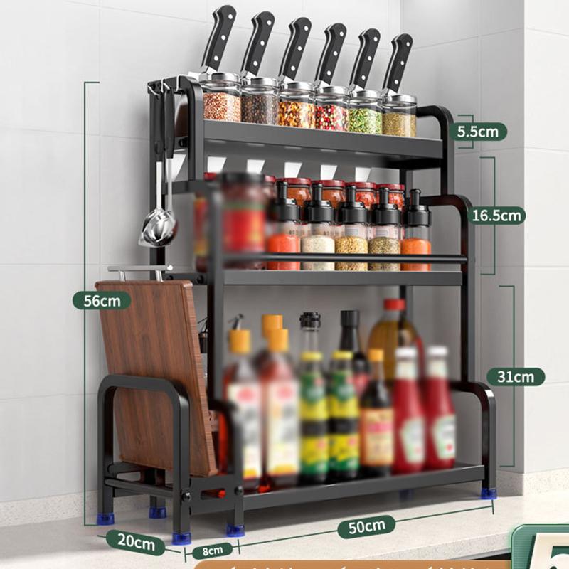 2/3Layer Kitchen Storage Shelf Stainless Steel Seasoning Jar Spice Storage Rack Chopsticks Knife Shelf Bar Organizer Accessories