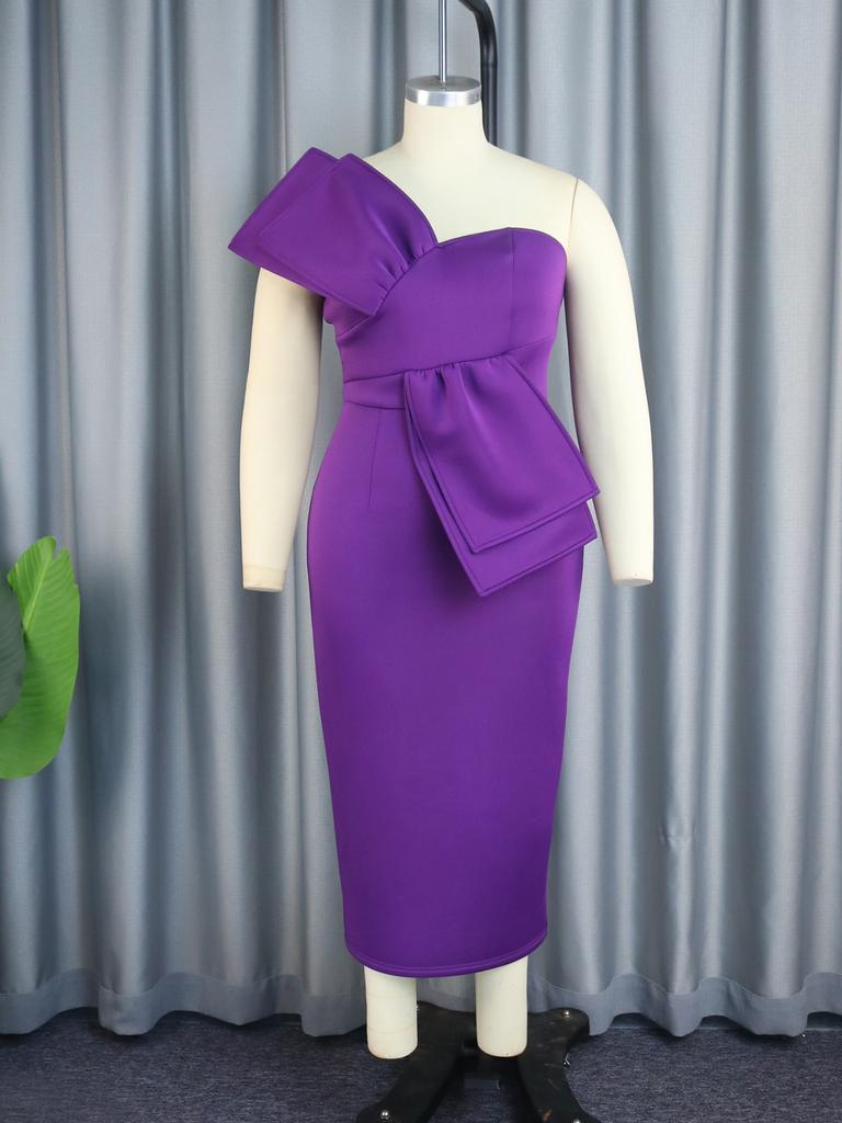 AOMEI Sexy One Shoulder Purple Party Dresses for Women Strapless Empire Package Hip Slim Birthday Evening Occasion Prom Gowns Big Size