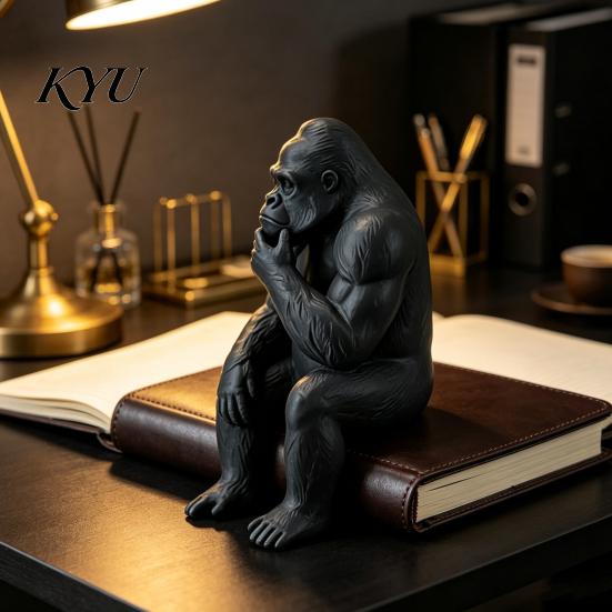 Office Bookshelf Decoration 3D Printed Thinking Gorilla Figurine, Mini Thinker Statue, Decorative Shelf Sitting Statue Modern Minimalist Sculpture for