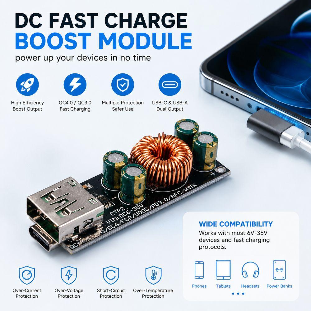 60W 6-35V Fast Charging Module USB Type C Quick Charge Adapter Step-Down Power Module  Mobile Phone