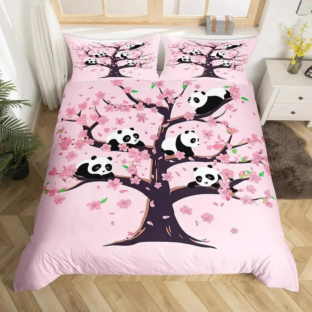 Пододеяльник Панда Милый Мультяшный Животный Постельный Комплект Зеленый Принт Бамбука Покрывало Одеяло Прекрасное Дикое Животное Панда Покрывало