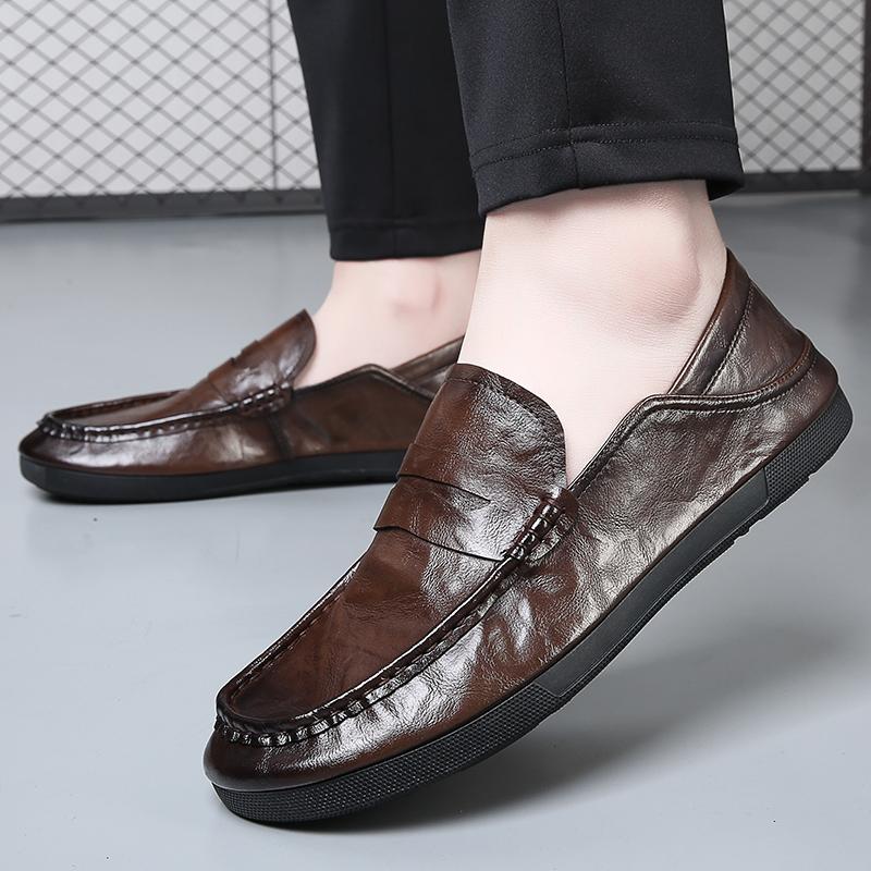 Модные Классические Лоферы из Натуральной Кожи на Мягкой Подошве Мужские Новые Ручной Работы Плоская Подошва Дизайнерская Повседневная Кожаная Обувь Удобная Противоскользящая Деловая Обувь