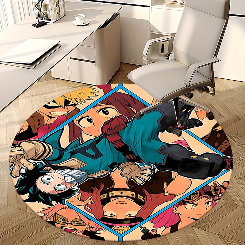 1 шт. Круглый ковер с персонажами My Hero Academia - Коврик под кресло с дизайном из аниме, Нескользящий ковер для домашнего декора, Подходит для офиса, гостиной