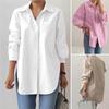 Elegant Women Long Sleeved Shirt 2025 Fashionable Women's Spring and Autumn Solid Color Split Hem Loose OL Work Shirt White