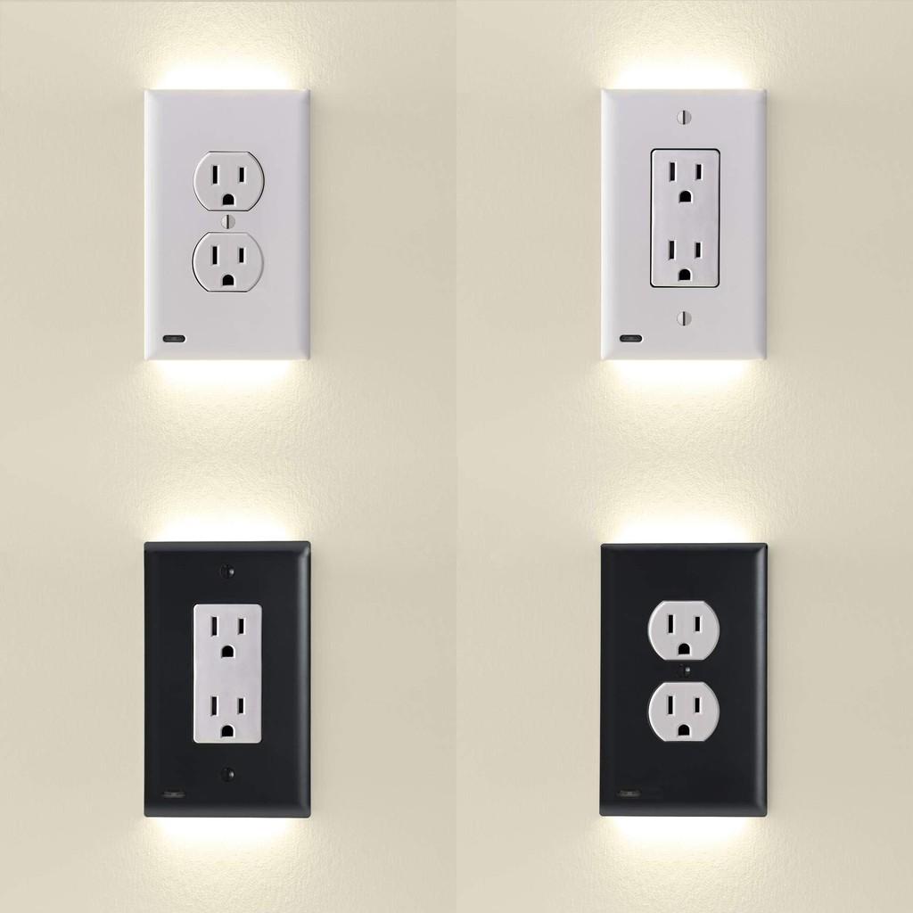 Cover Outlet Wall Socket Plate Double Led Night Light Sensor Plug Coverplate