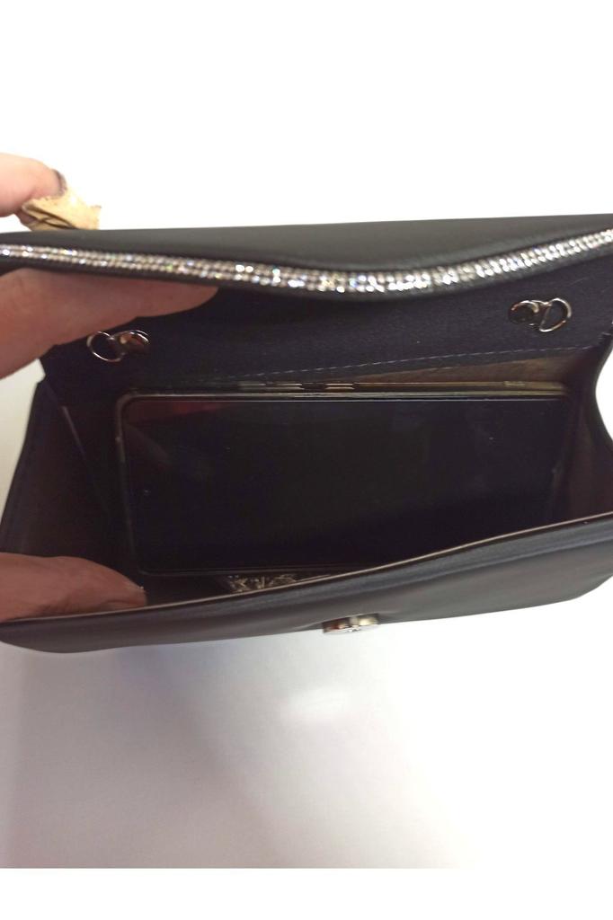 Women's Stylish and Useful Evening Dress Bag Women's Silver Satin Evening Dress Bag with Silver Stone Detail