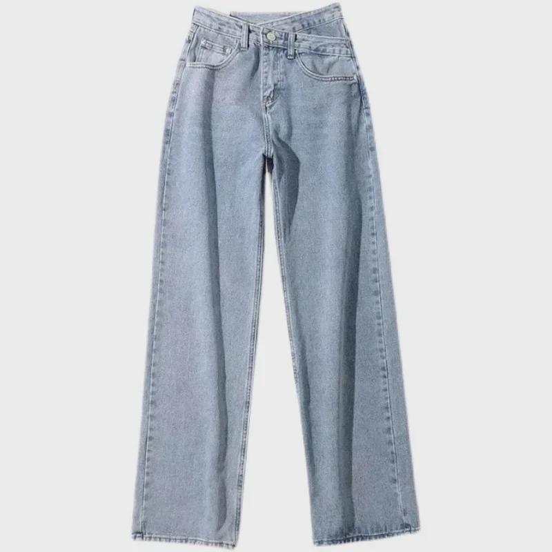 Женские летние джинсы 2022 года с высокой талией, прямые, свободные, узкие, с перекрестной талией, тонкие, широкие, длиной до пола