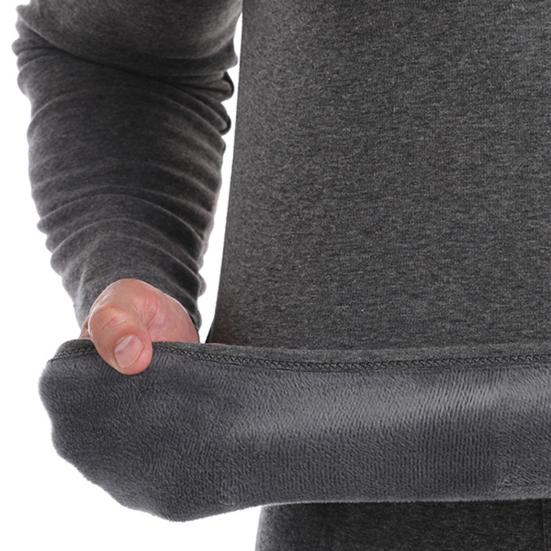 Комплект из 2 предметов: зимний мужской термобелье с круглым вырезом и длинным рукавом, теплый, плотный, высокоэластичный, облегающий, с открытой промежностью, мужской пижамный комплект со спортивными штанами