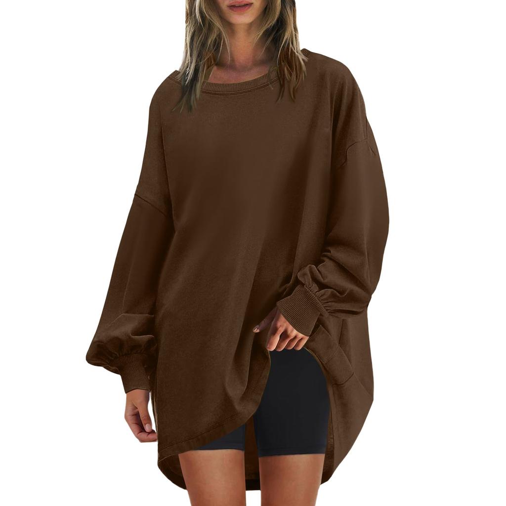 Женская негабаритная круглая толстовка, модный однотонный пуловер, туника с длинными рукавами, топы