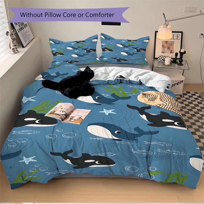 3pcs Animal-themed Whale Ocean Soft and Comfortable Breathability, Bedding Set, Machine Washable, Suitable for All Seasons166