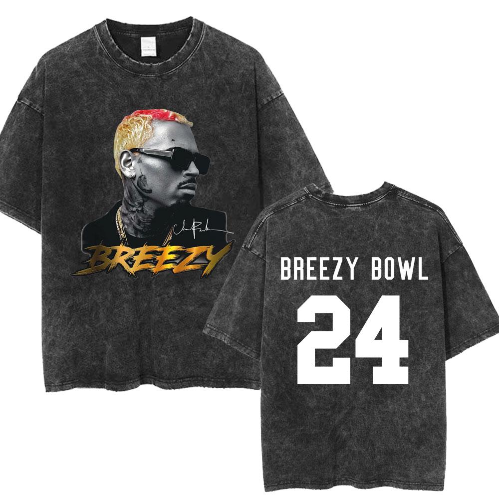 Chris Brown Breezy Bowl XX Concert Tour Washed T Shirts Vintage Hip Hop Gothic T Shirt Mens Oversized Cotton Tshirt Streetwear