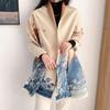Winter Women's Scarf - Chinese Ink Painting Design, Wangjiangnan Maillard Landscape, Thickened Shawl for Air-conditioned Rooms