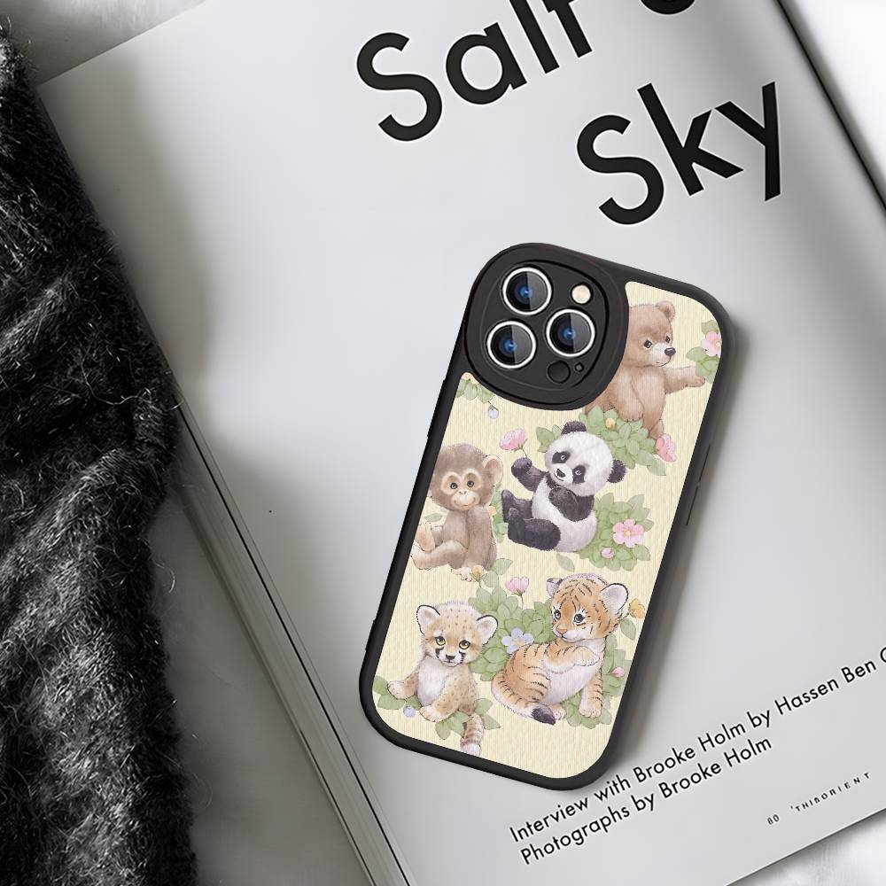 Дикий цветок Сафари Малыши Медведь Для IPhone 16 15 14 13 12 11 Pro Max Plus Кожаный Чехол для Телефона