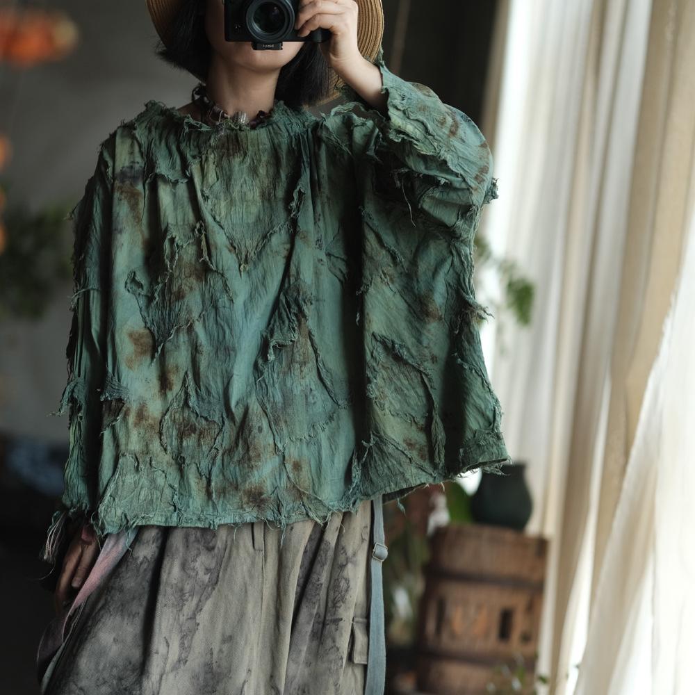 Johnature Женские винтажные лоскутные футболки с круглым вырезом и длинными рукавами, весенние свободные футболки в китайском стиле