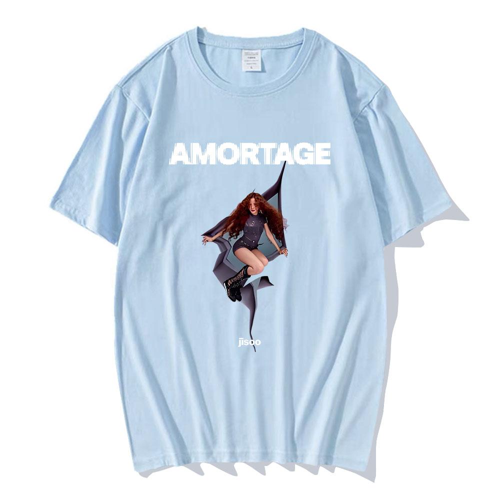 Уличная одежда Футболка корейской певицы JISOO AMORTAGE Ropa Hombre Футболки в стиле хип-хоп Повседневные мужские женские хлопковые футболки Модные футболки в стиле хип-хоп
