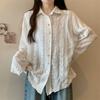 2024 New Summer Shirt Women Lace Blouse Long Sleeve Basic Fashion Tops Tees Casual Loose White Tees