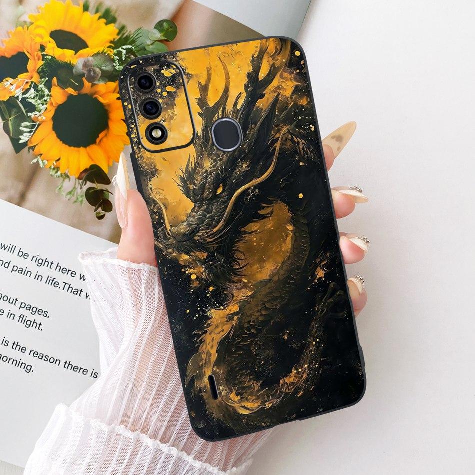 For ITEL A48 Cool Dragon Tiger Pattern Phone Case For Itel A48 Black Silicone Soft Cases