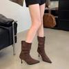 Модные зимние уличные сапоги с острым носком до колена женские сапоги в стиле панк на тонком высоком каблуке женские длинные сапоги Zapatos De Mujer