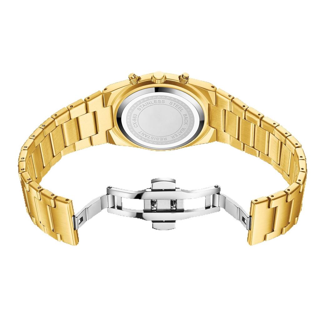 Модные часы-хронограф для мужчин, роскошные водонепроницаемые светящиеся часы с датой, золотые кварцевые мужские наручные часы Reloj Hombre