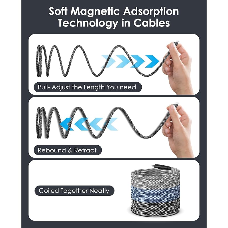 Magtame Usb C Cable Fast Charging Magnetic Attraction Prevents Tangling Type C Cable 60W/PD Compatible Shape Memory Usbc&usbc Cable Metal Connector