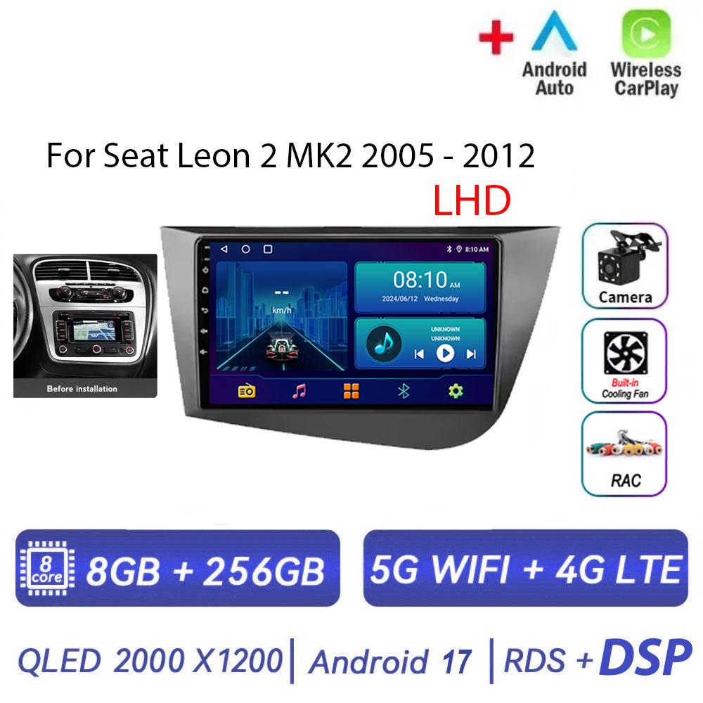 Autoradio Android 17 pour Seat Leon 2 MK2 2005 - 2012 Lecteur Multimédia Carplay Sans Fil Autoradio Unité Principale Vidéo Navigation GPS DSP