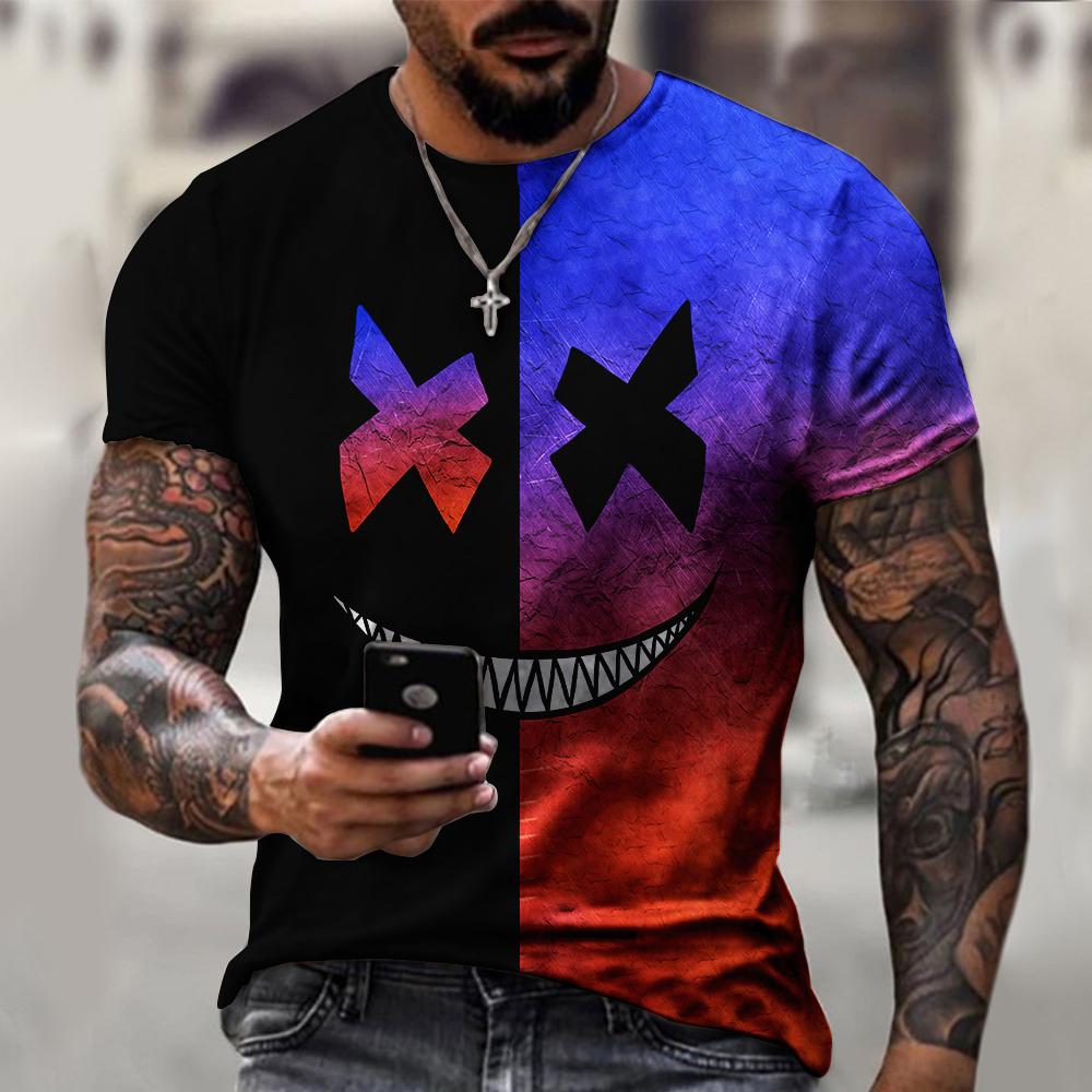 Funny XOXO Smiling Face Graphic 3D Printed Men's T-shirts Street Fashion Casual Sports Shirt Male O-Neck Oversized T-Shirt Tops