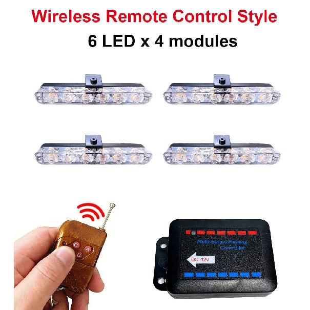 6LED Flasher Emergency Beacon Light Amber Car Grille Strobe Warning Light Bar Wireless Remote Police Stroboscopes Flashing Light