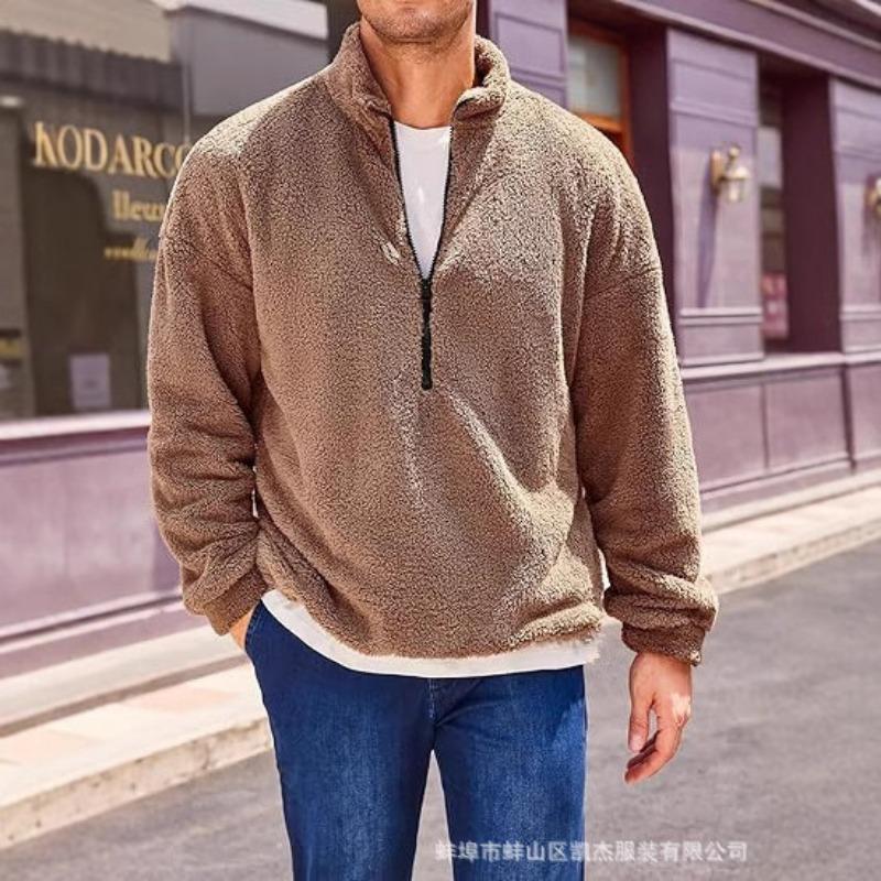 Men S Winter Half Zip Long Sleeve Solid Color Fleece Sweatshirt