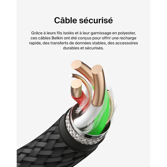 Câble tressé - BELKIN - USB-C vers USB-A - 2 m - Noir