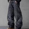 Мужские мешковатые эстетичные уличные джинсы Мужские ретро-модные широкие джинсовые брюки с графической вышивкой Дизайнерские хип-поп джинсовые брюки