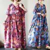 Женское 2025 Новое Летнее Повседневное Платье Больших Размеров Базовое Свободное Длинное Платье Макси Принт Винтаж