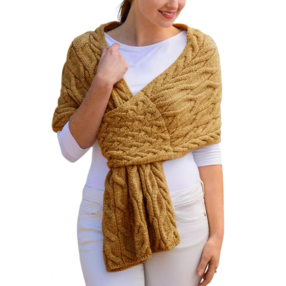 Уютный вязаный шарф, зимний теплый женский шарф, шаль, коллекция, однотонный утолщенный вязаный шарф, длинные большие шарфы для офиса