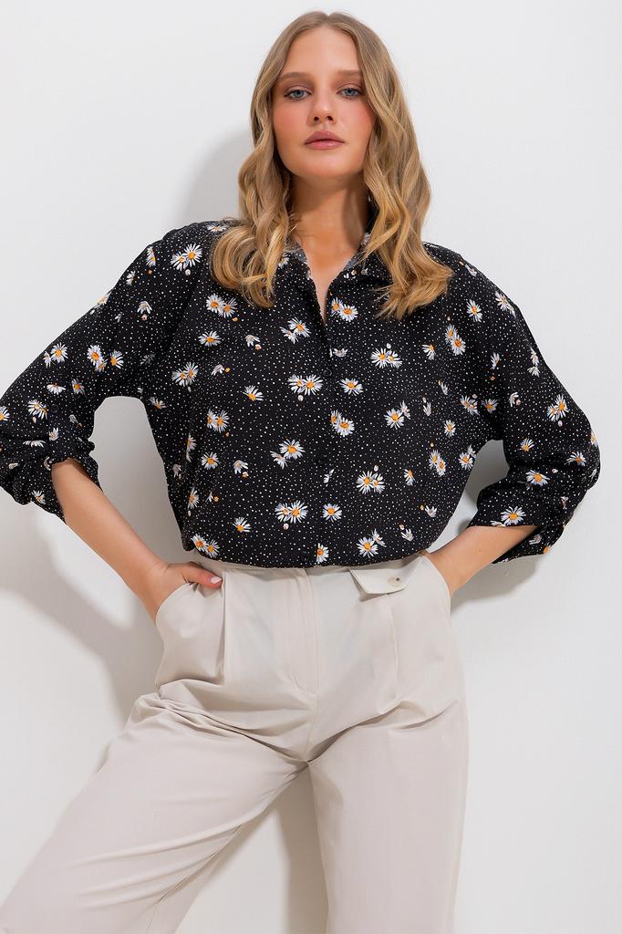 Women's Shirt New Season Fashion Green Patterned Woven Viscose Shirt