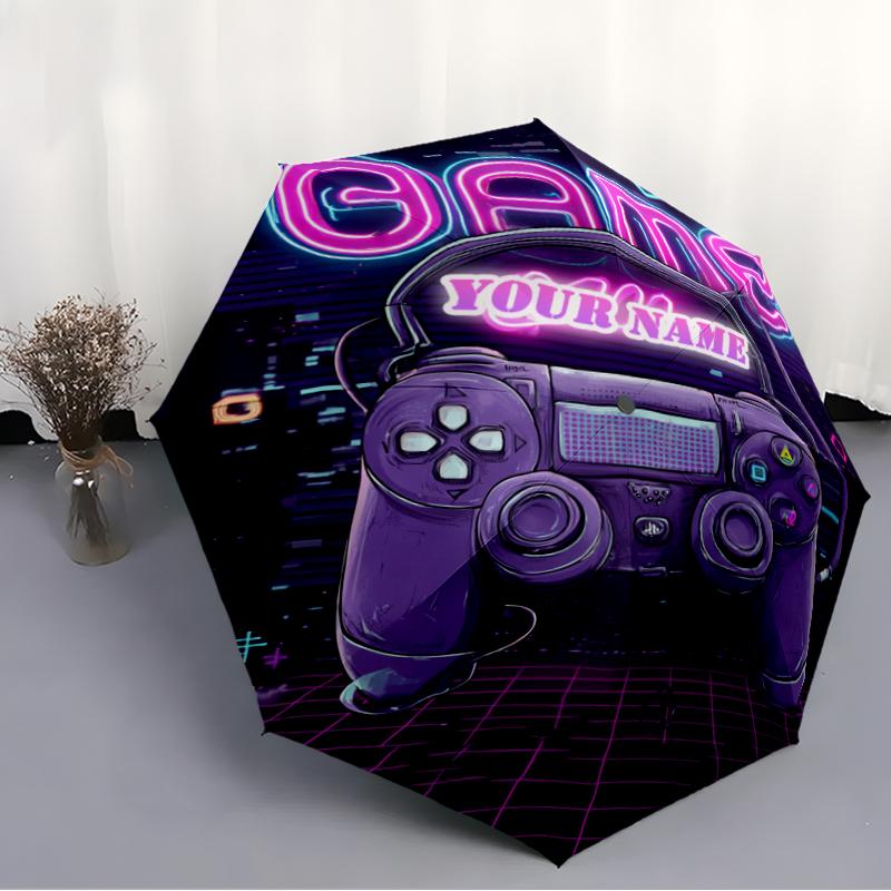 1PC Custom Name Neon Controller Automatic Folding Umbrella Compact Travel Umbrella for Men & Women, Ideal Gift for Christmas, Birthdays, Halloween