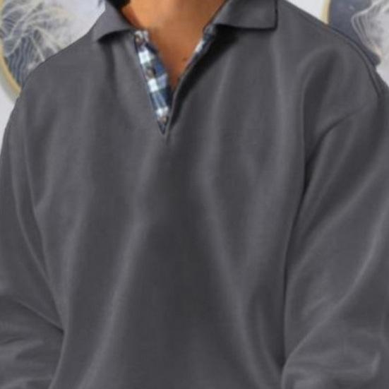 Мужская осенне-весенняя толстовка со свободными лацканами, сплошной цвет, пуловер с длинными рукавами, пуговицы, повседневная мужская рубашка среднего размера, верхняя мужская повседневная одежда