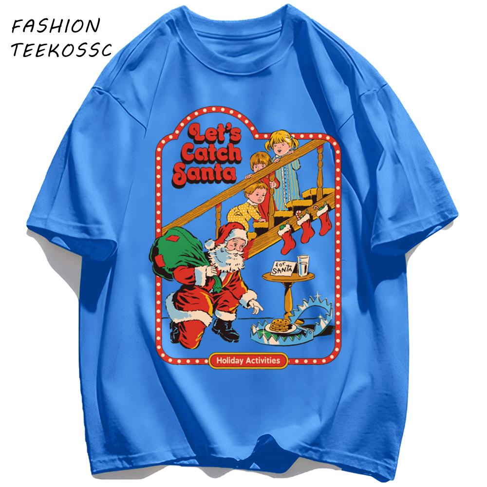 Let Is Catch Santa Printed TShirt Men Cotton Summer T Shirts AllMatch Trendy Clothing Unisex Comfortable Colour Streetwear