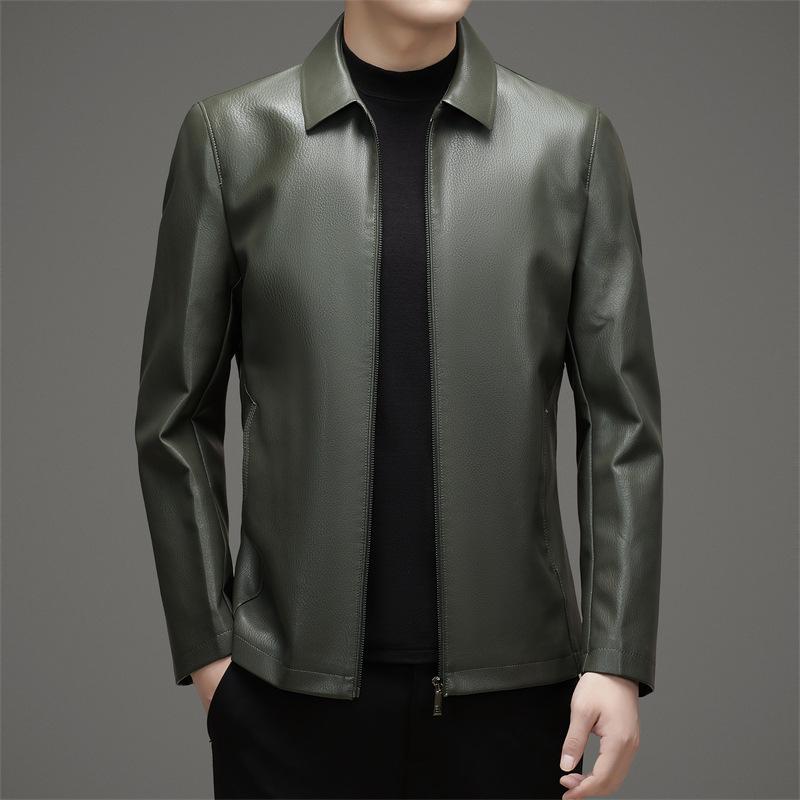 Куртка из натуральной овечьей кожи, мужская деловая флисовая кожаная куртка среднего возраста, осенне-зимний тонкий свободный внешний костюм