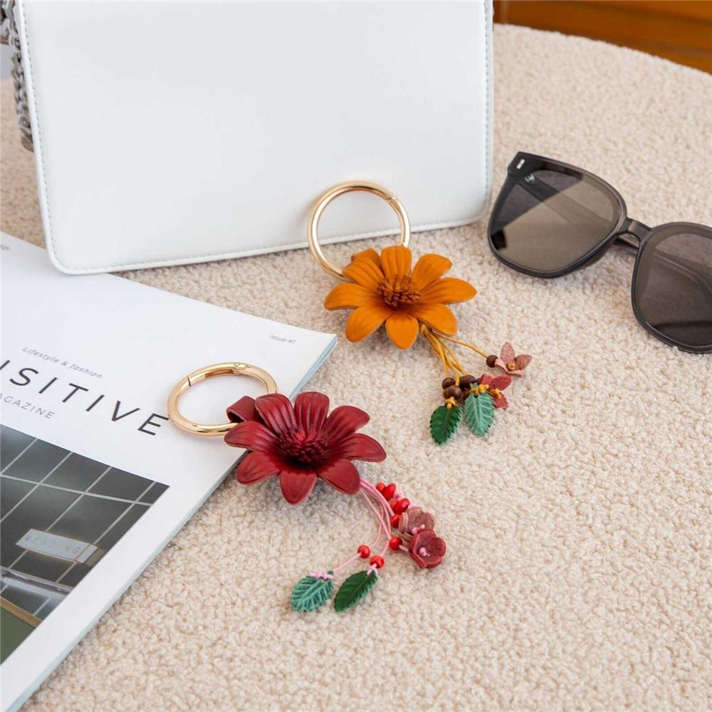 Креативный брелок для ключей в виде цветка из натуральной кожи, винтажное кольцо для ключей от машины и подвеска для сумки