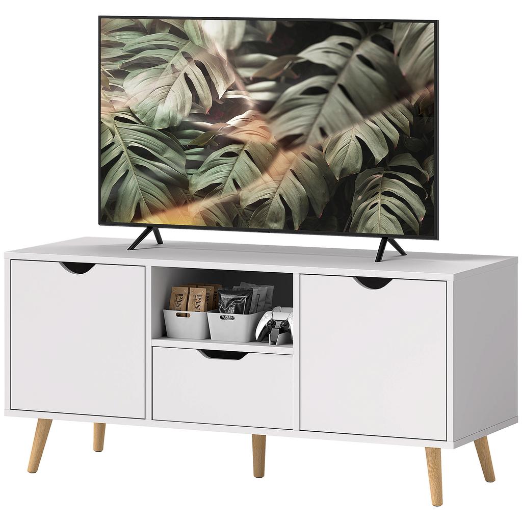 TV Cabinet TV Stand Low Sideboard Storage Furniture On Legs With 2 Wooden Cupboards For Bedroom Living Room