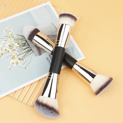 Двусторонняя кисть для макияжа Профессиональная скошенная плоская синтетическая кисть кабуки для тональной основы, рассыпчатой пудры, румян, теней для век, контура, консилера