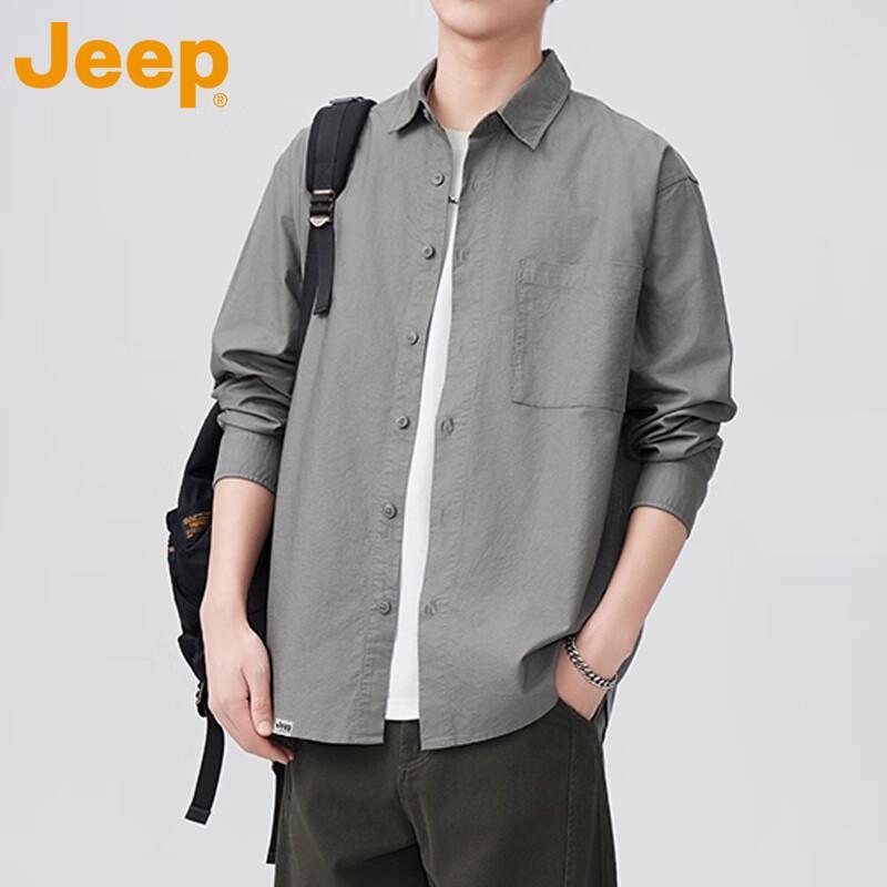 JEEP Men's Loose-Fit Pure Cotton Long-Sleeve Shirt