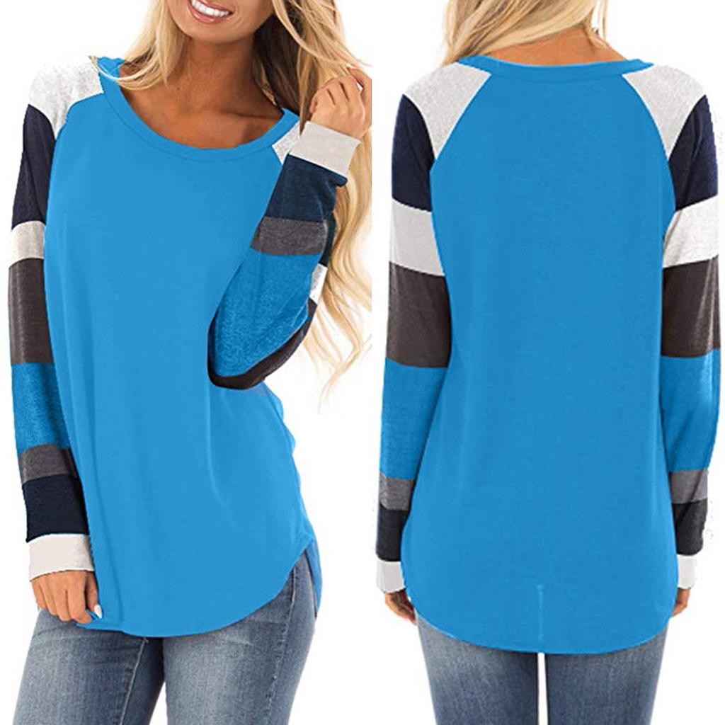 Женская модная свободная лоскутная футболка с длинным рукавом, верхняя блузка, пуловер